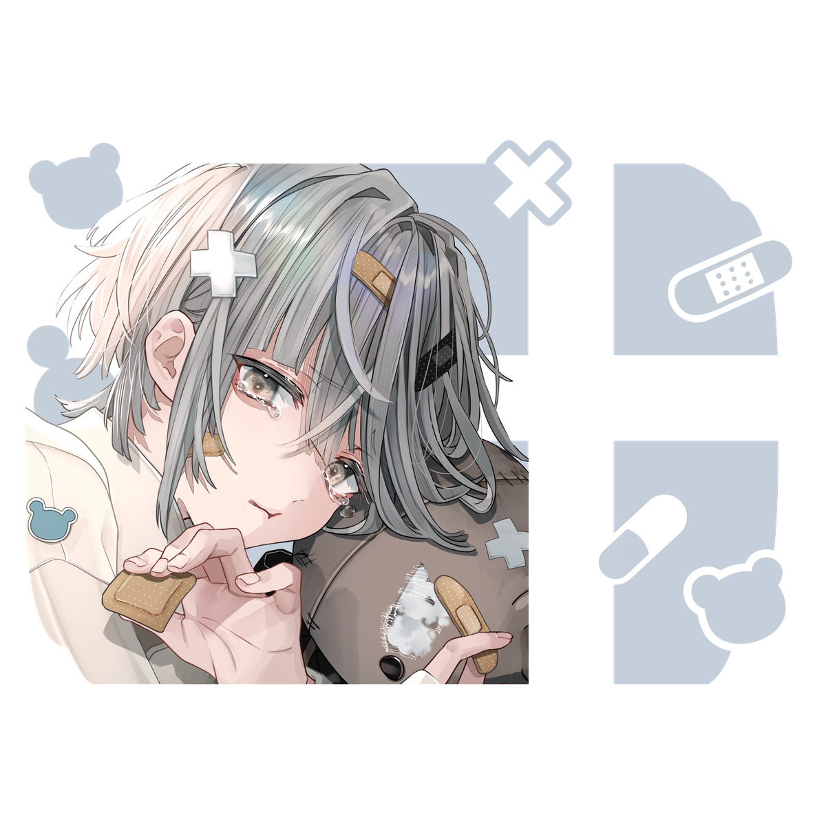 被検体くん。パーカー【白】-クマくん。と絆創膏-