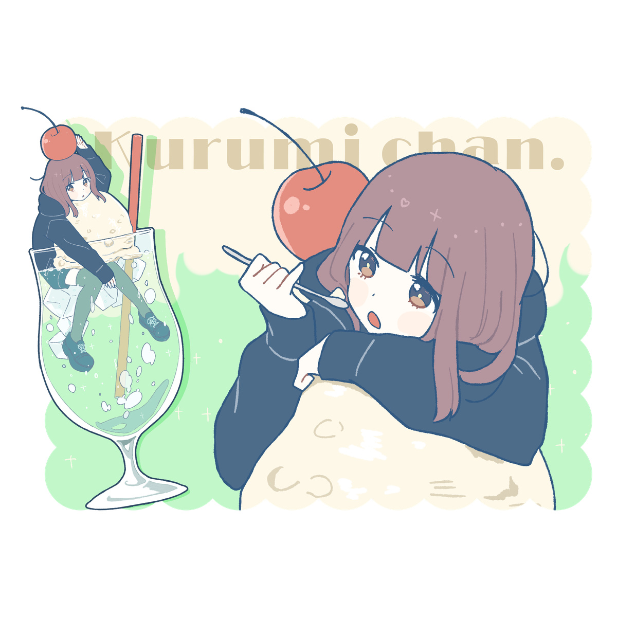 くるみちゃん。パーカー【白】-クリームソーダ-