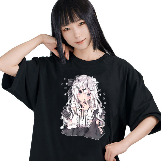 紫月るな シマエナガちゃん黒Tシャツ