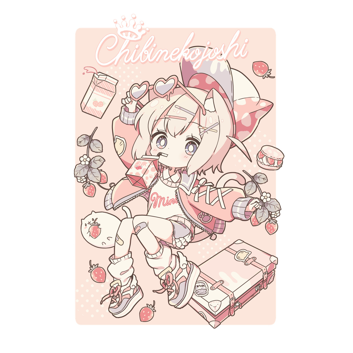 しろなっぱ ちびねこ女子Tシャツ