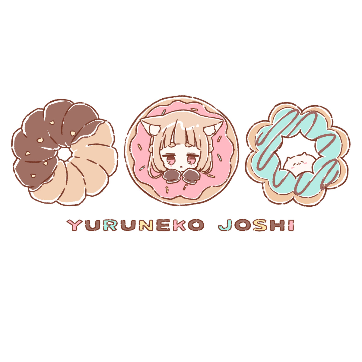 しろなっぱ ゆるねこ女子(ドーナツ)Tシャツ