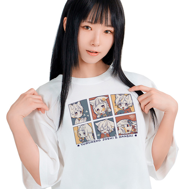 しろなっぱ ゆるねこ女子&男子(レトロカラー)Tシャツ
