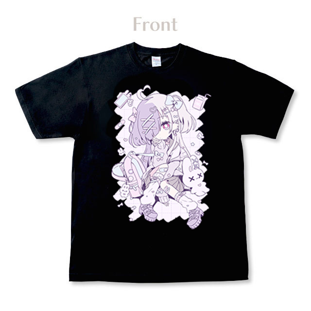 しろなっぱ ♡ハーフツインちゃん♡ビッグプリント黒Tシャツ