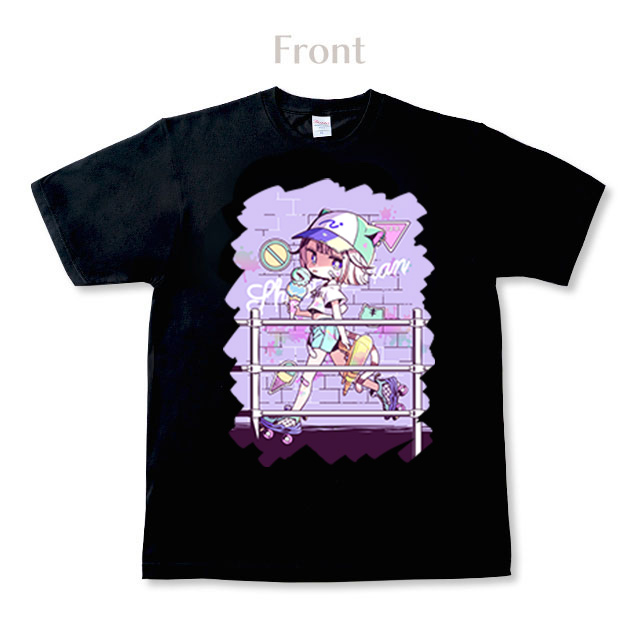 しろなっぱ 白トラちゃんビッグプリント黒Tシャツ
