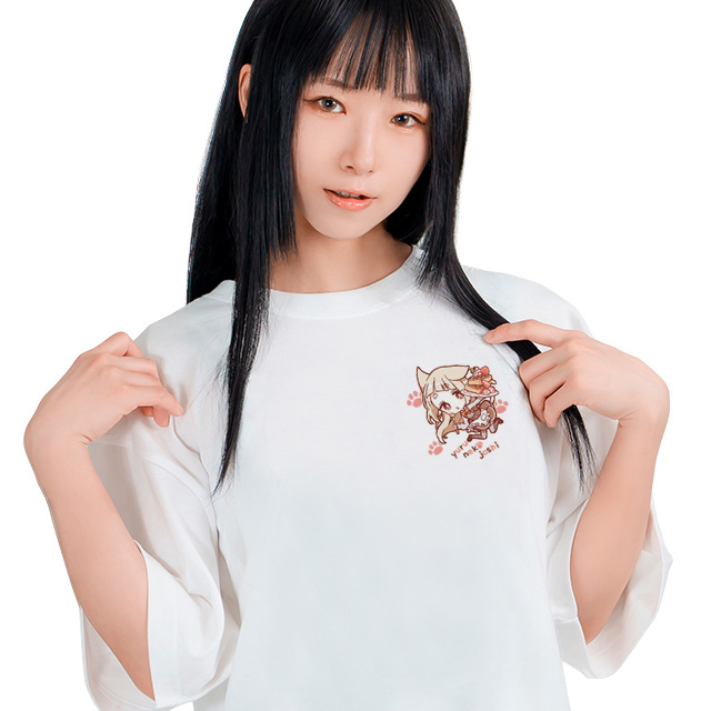 しろなっぱ ゆるねこ女子 ワンポイントTシャツ