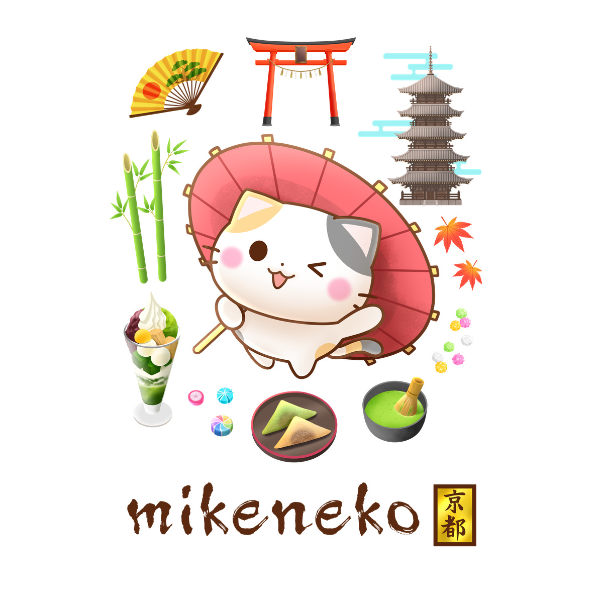 すみれぐみ商店T【白】-京都の三毛猫さん-